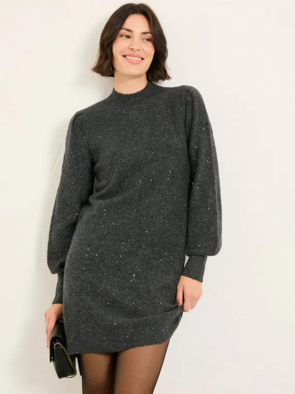 F69010s FatFace Charcoal Grey Sparkle Knit Mini Dress