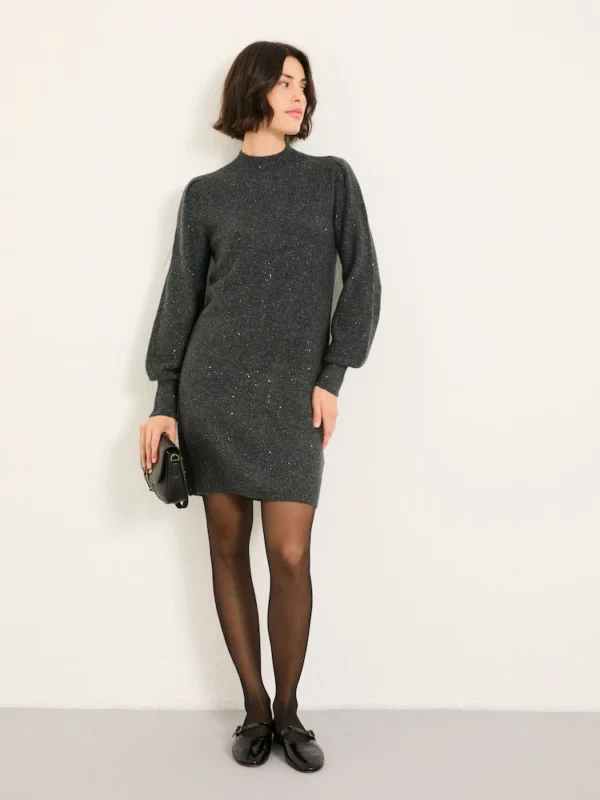 F69010s2 FatFace Charcoal Grey Sparkle Knit Mini Dress