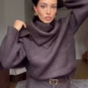 S7fe2ec686ead4994a8e3d552e61b2cc6f.png_960x960.png_ Brown Turtleneck Knitted Pullover Women Solid Casual Scarf Collar Full Sleeve Loose Warm Sweater 2025 Commute Office Knitwear