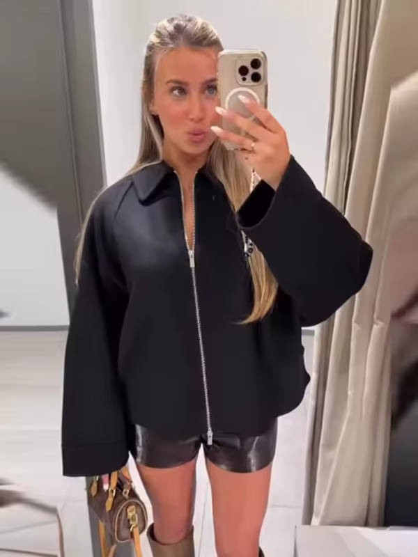 Sc3faac5e145b40b4b3739aded4daf5baV.jpg_960x960q75.jpg_ Women Woolen Jacket 2025 Autumn Winter Lapel Long Sleeve Women's Coat Zipper Loose Female Casual Outerwear Retro Lady Tops 